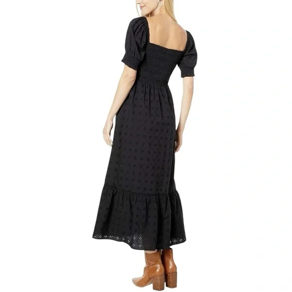 Lost + Wander's La Luna Smocked Bodice Black Cotton Eyelet Maxi Dress Medium - Picture 3 of 7